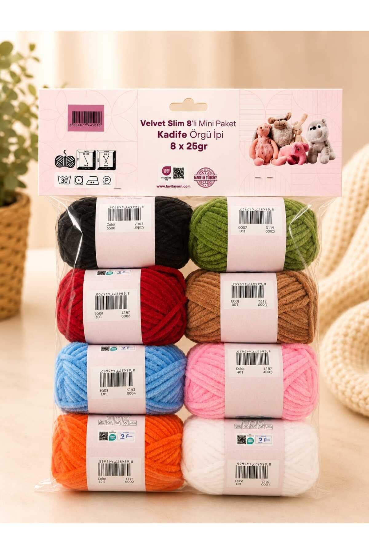 LaVita Velvet Slim Mini Kadife El Örgü İpi %100 Polyester 8 ADET 200 GR PAKETLİ (1. PAKET)