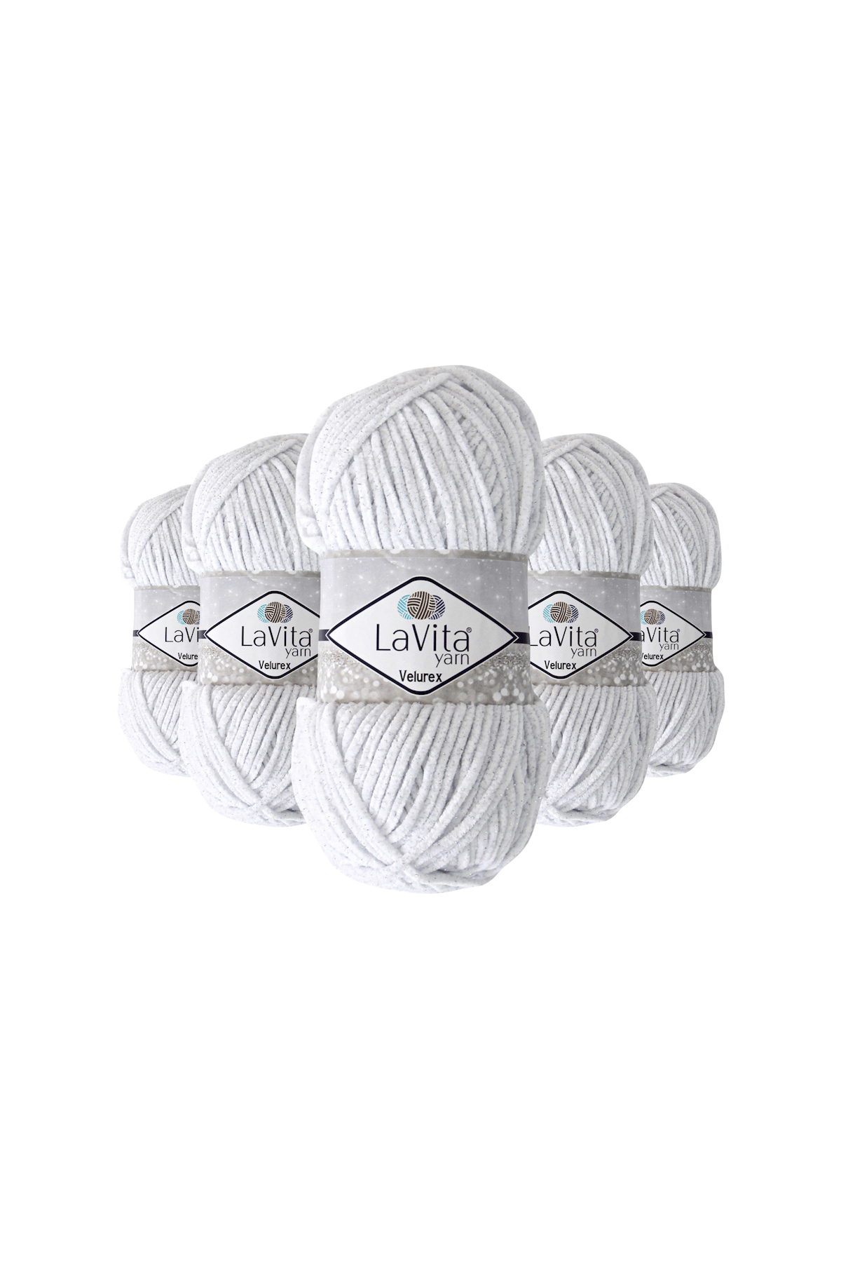 Velurex Simli El Örgü İpi %90 Polyester %10 Lurex 500gr 5 Adet (1002 Opti̇k Beyaz)