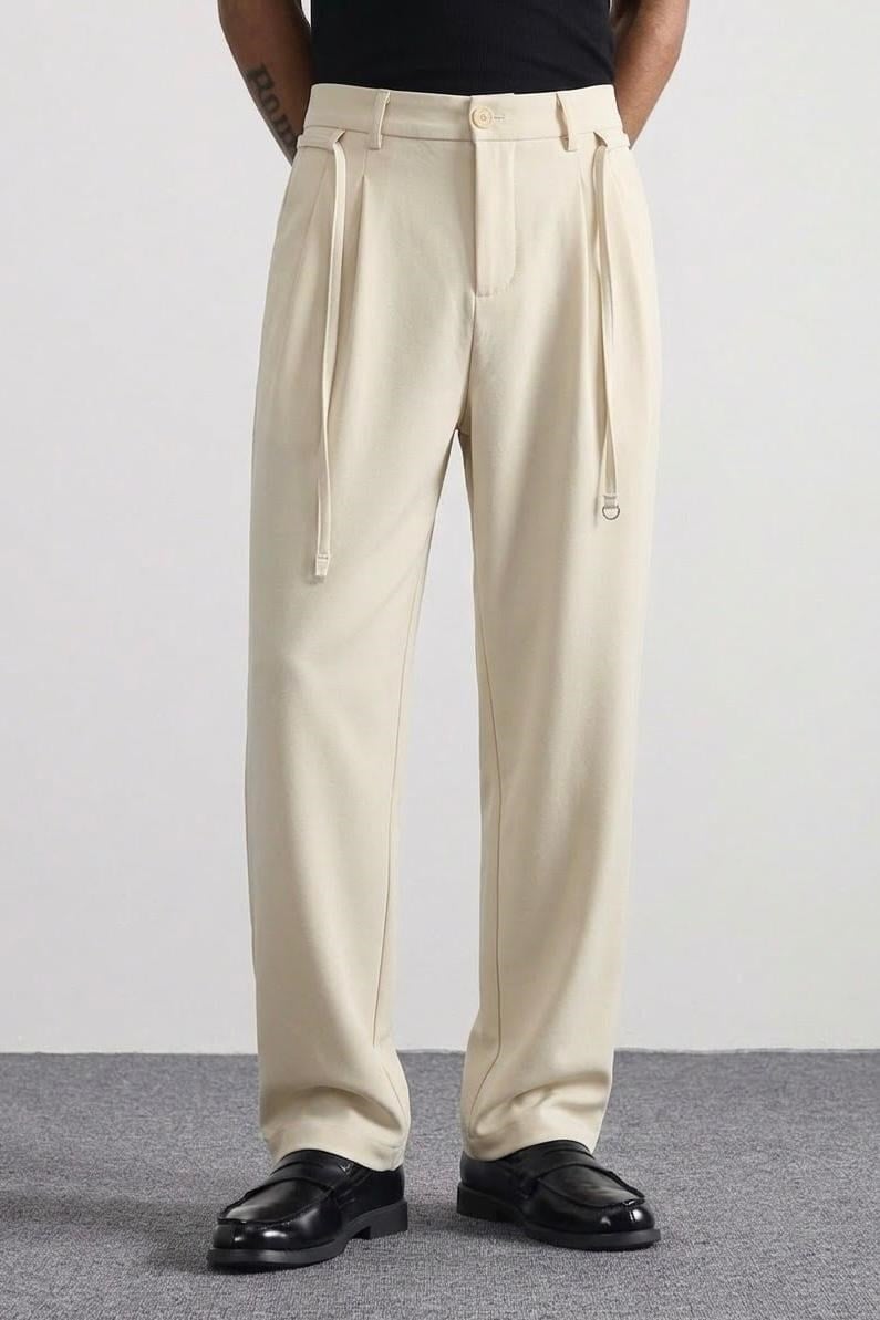 Baggy Bel Bağlamalı Klasik Pantolon Krem