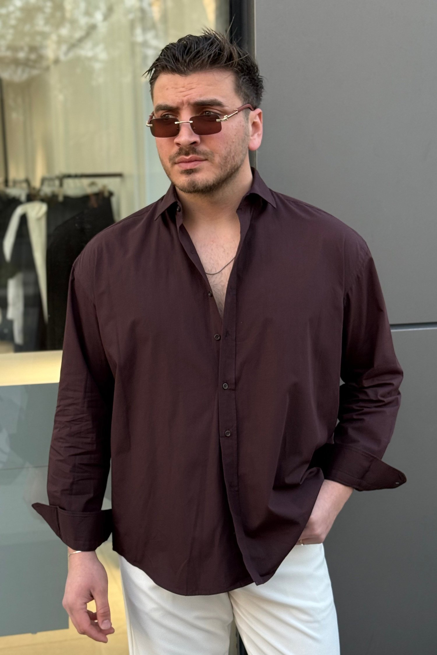 Basic Oversize Gömlek Kahve
