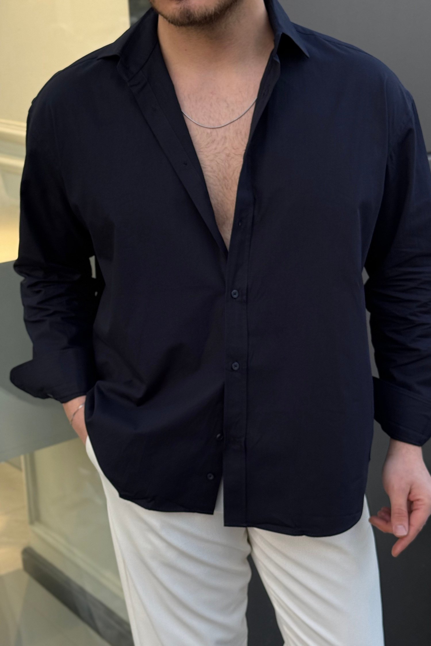 Basic Oversize Gömlek Lacivert