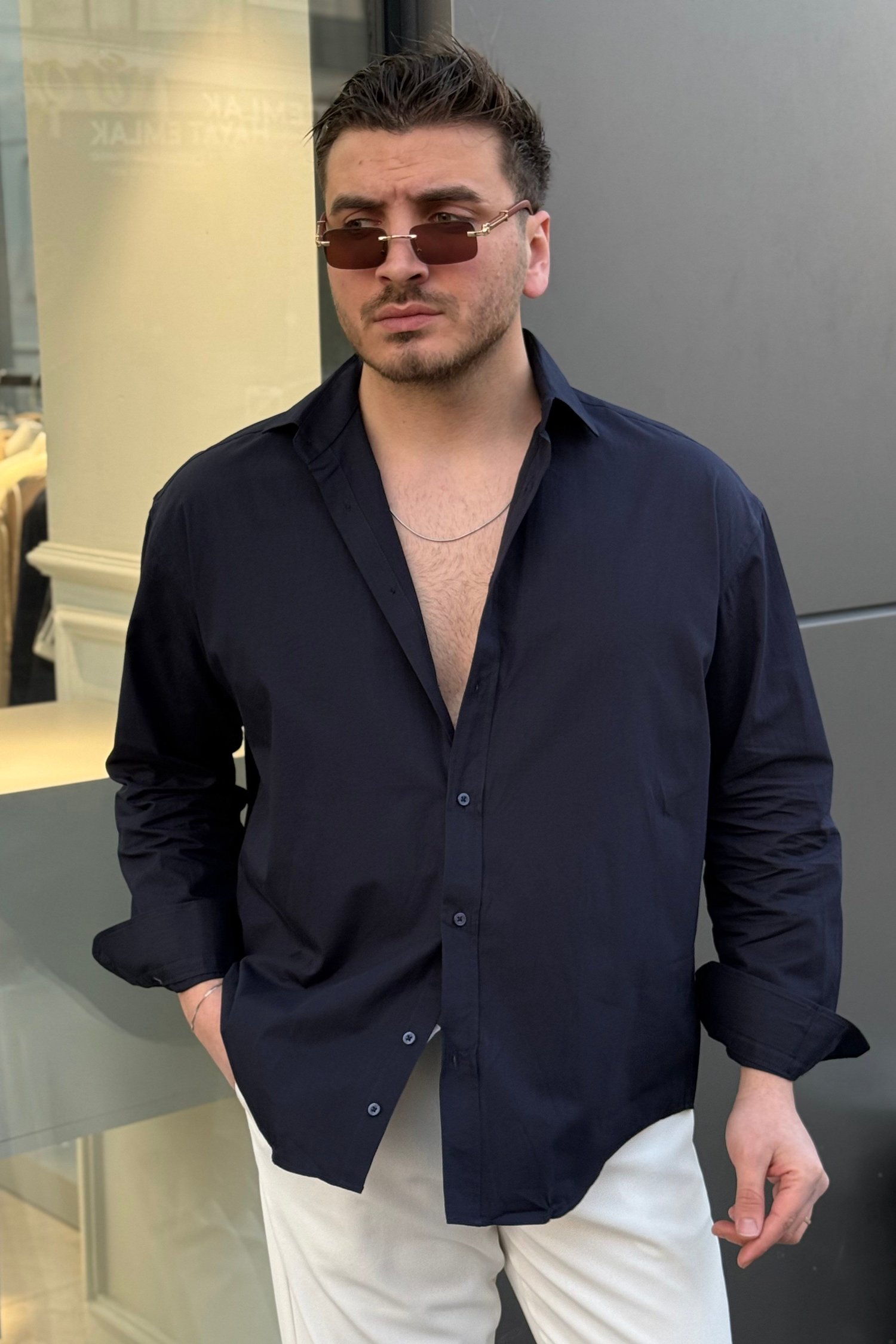 Basic Oversize Gömlek Lacivert