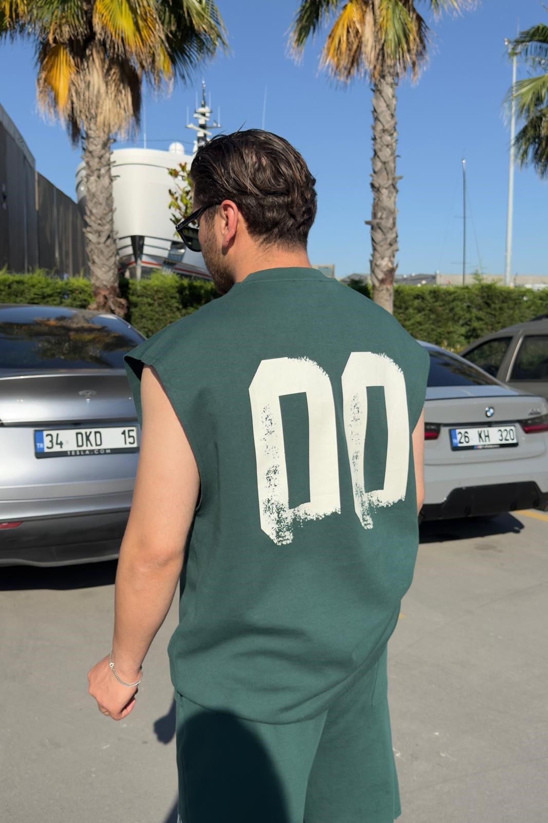 Baskılı Oversize Şort Takım Yeşil