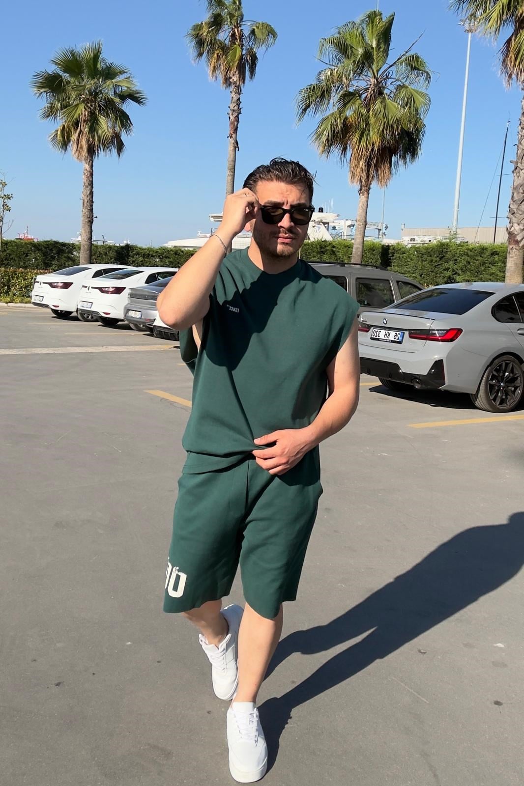 Baskılı Oversize Şort Takım Yeşil