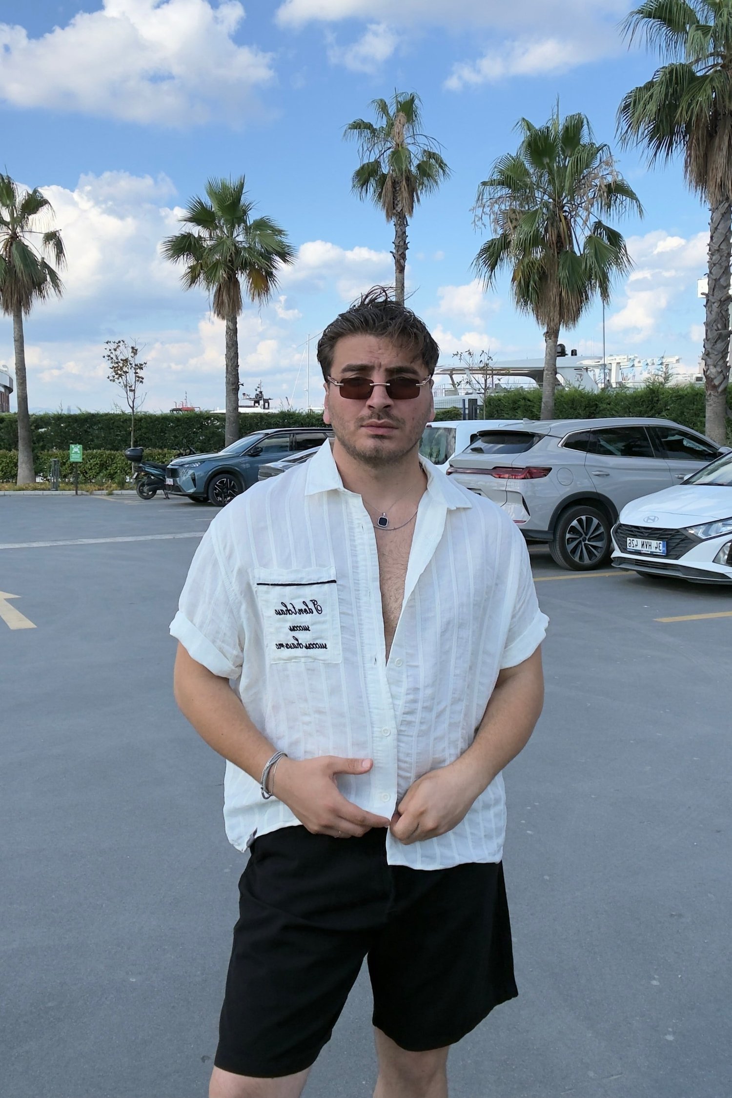 Baskılı Yumuşak Dokulu Gömlek Beyaz