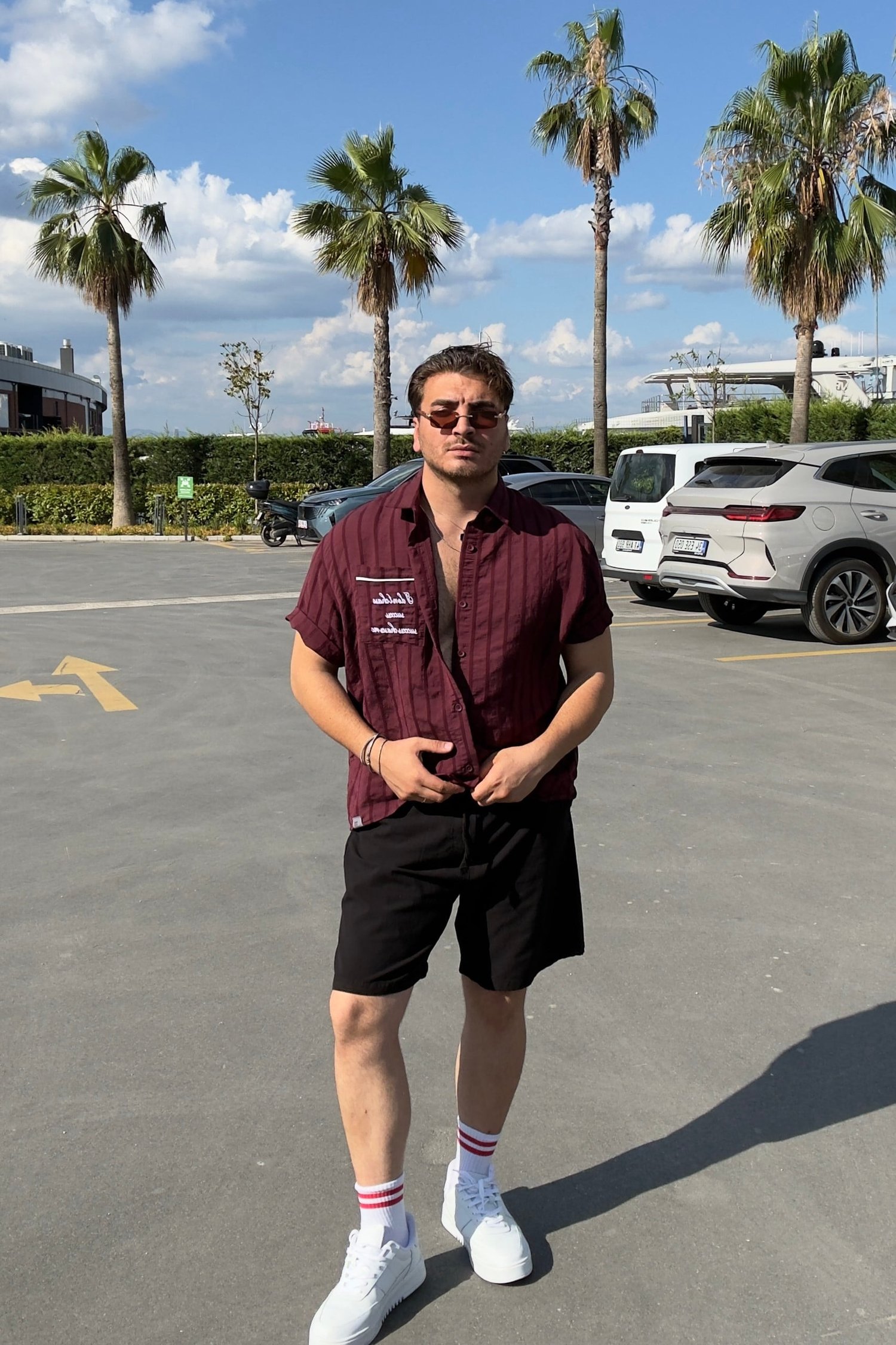 Baskılı Yumuşak Dokulu Gömlek Bordo