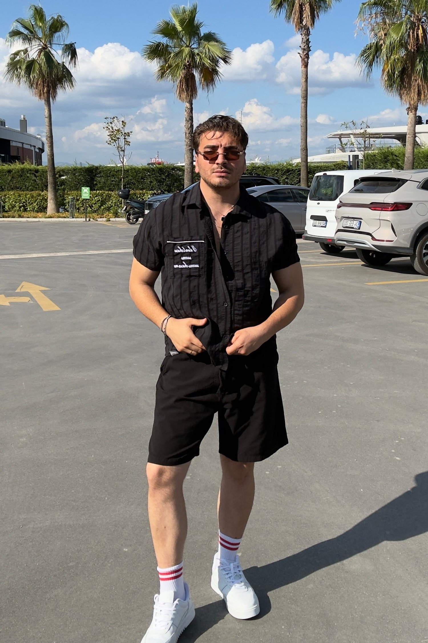 Baskılı Yumuşak Dokulu Gömlek Siyah
