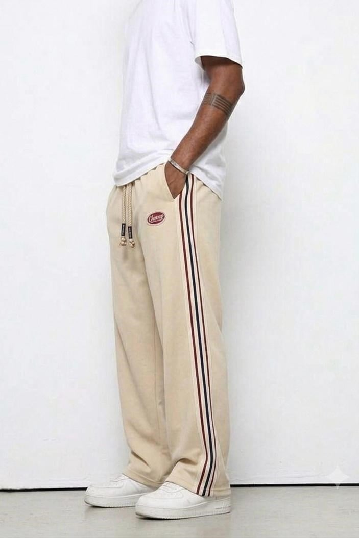 Çizgili Baskılı Baggy Eşofman Krem
