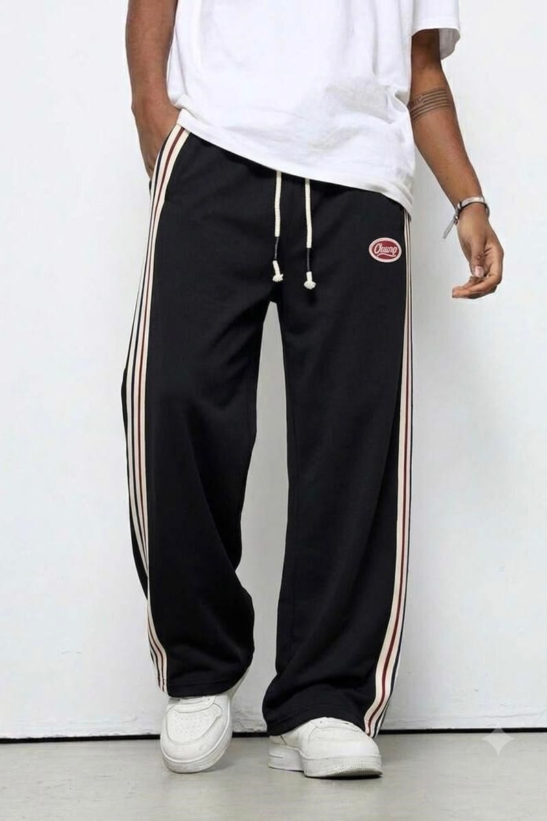 Çizgili Baskılı Baggy Eşofman Siyah