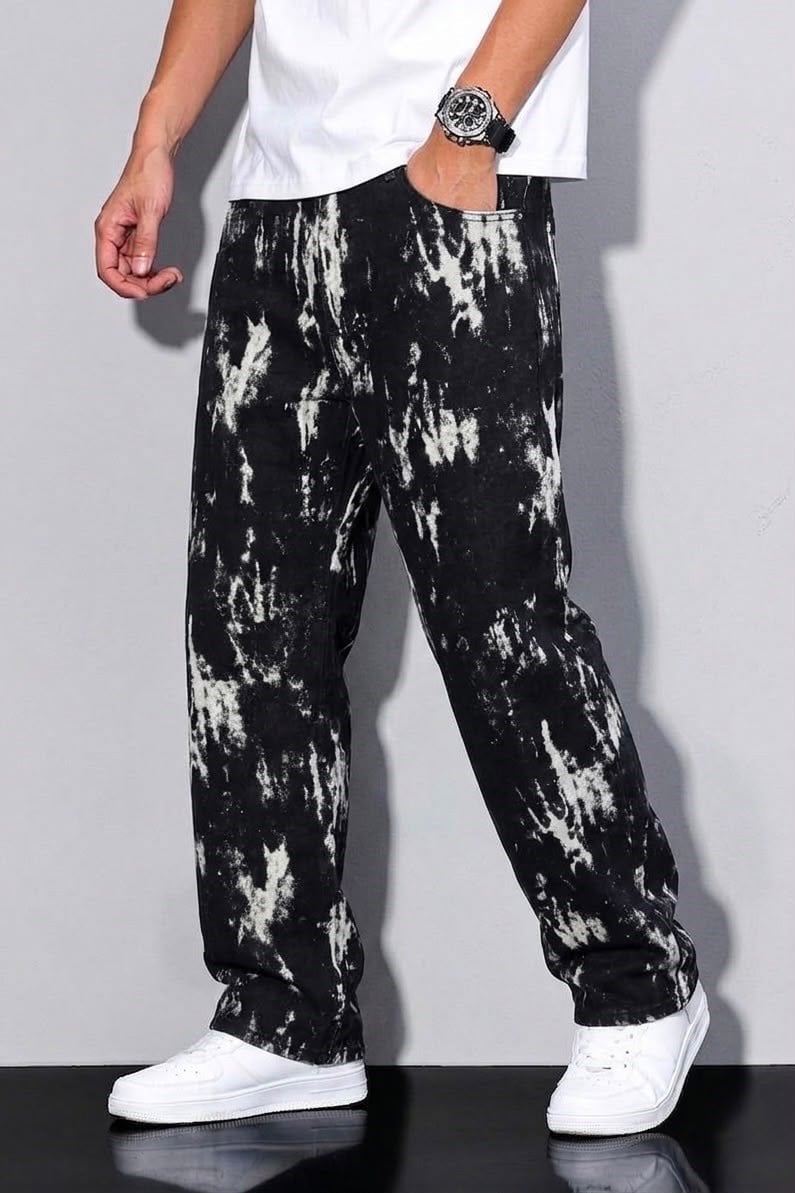 Desenli Baggy Jean Siyah