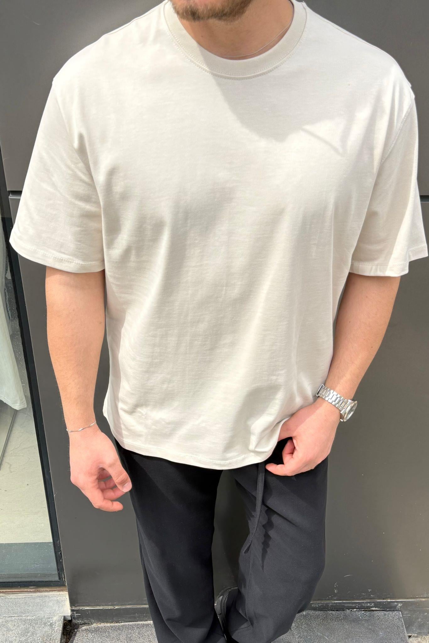 Dolgun Basic Oversize Tshirt Krem