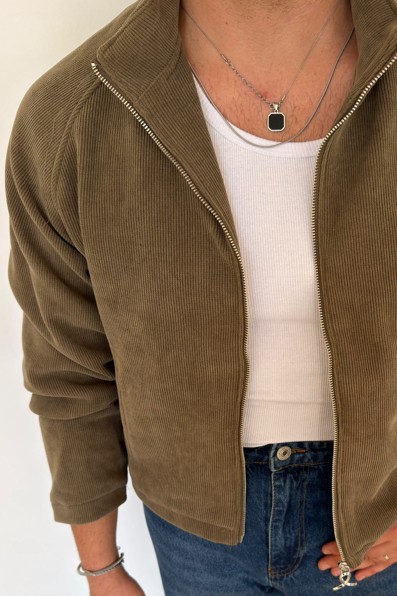 Fermuarlı Hafif Oversize Hırka Yeşil