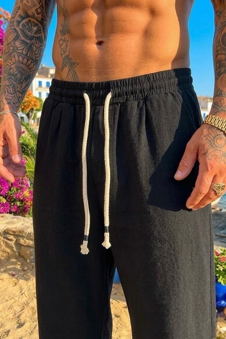 Kordon Halatlı Baggy Pantolon Siyah