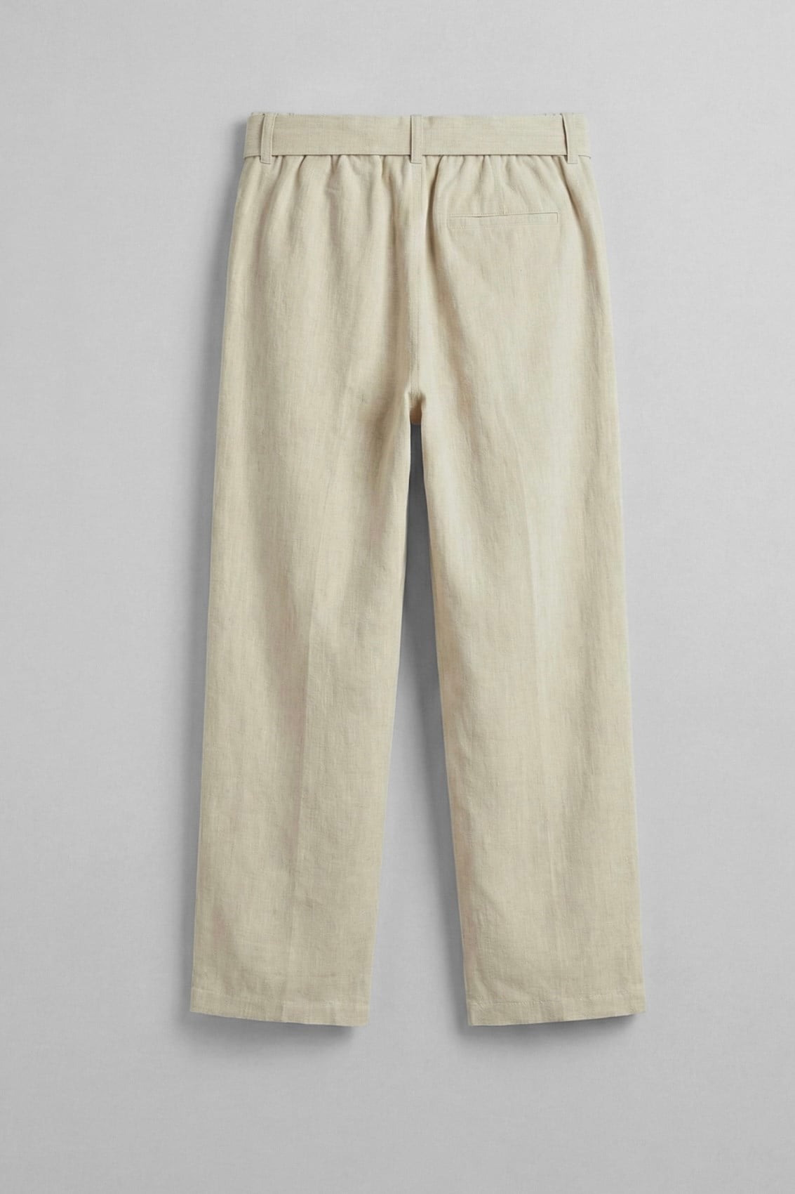 Kuşaklı Keten Baggy Pantolon Krem