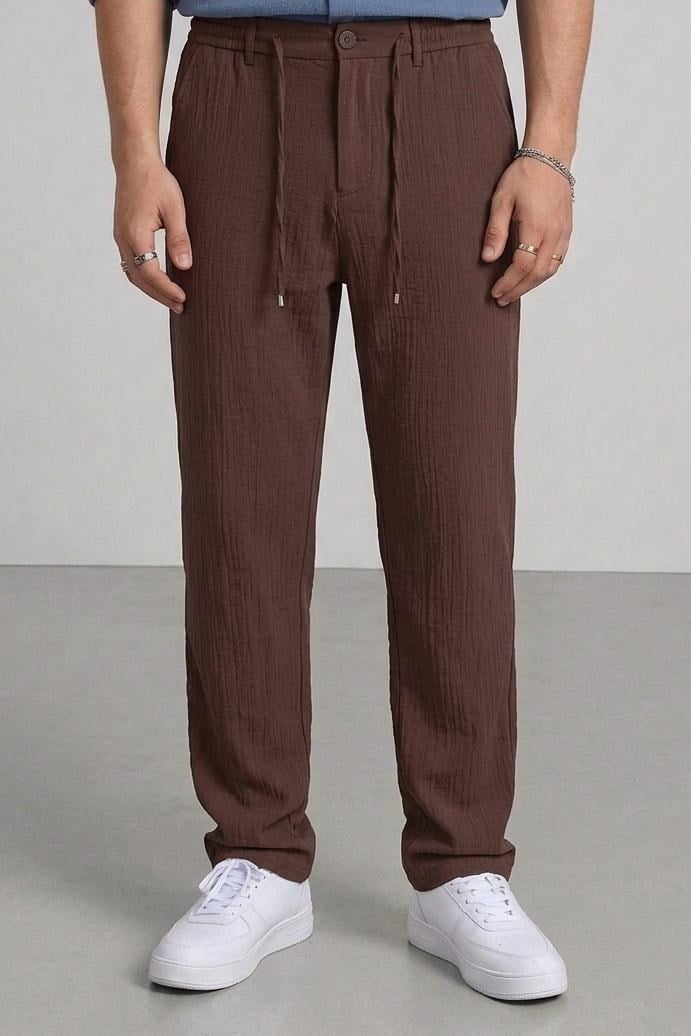 Müslin Kumaş Regular Kalıp Pantolon Kahve