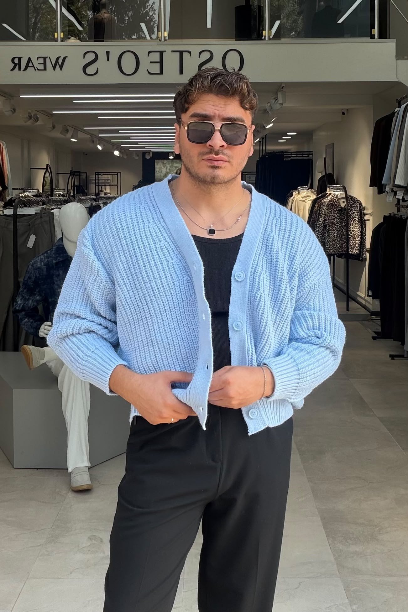 Örme Oversize Basic Hırka Bebe Mavisi