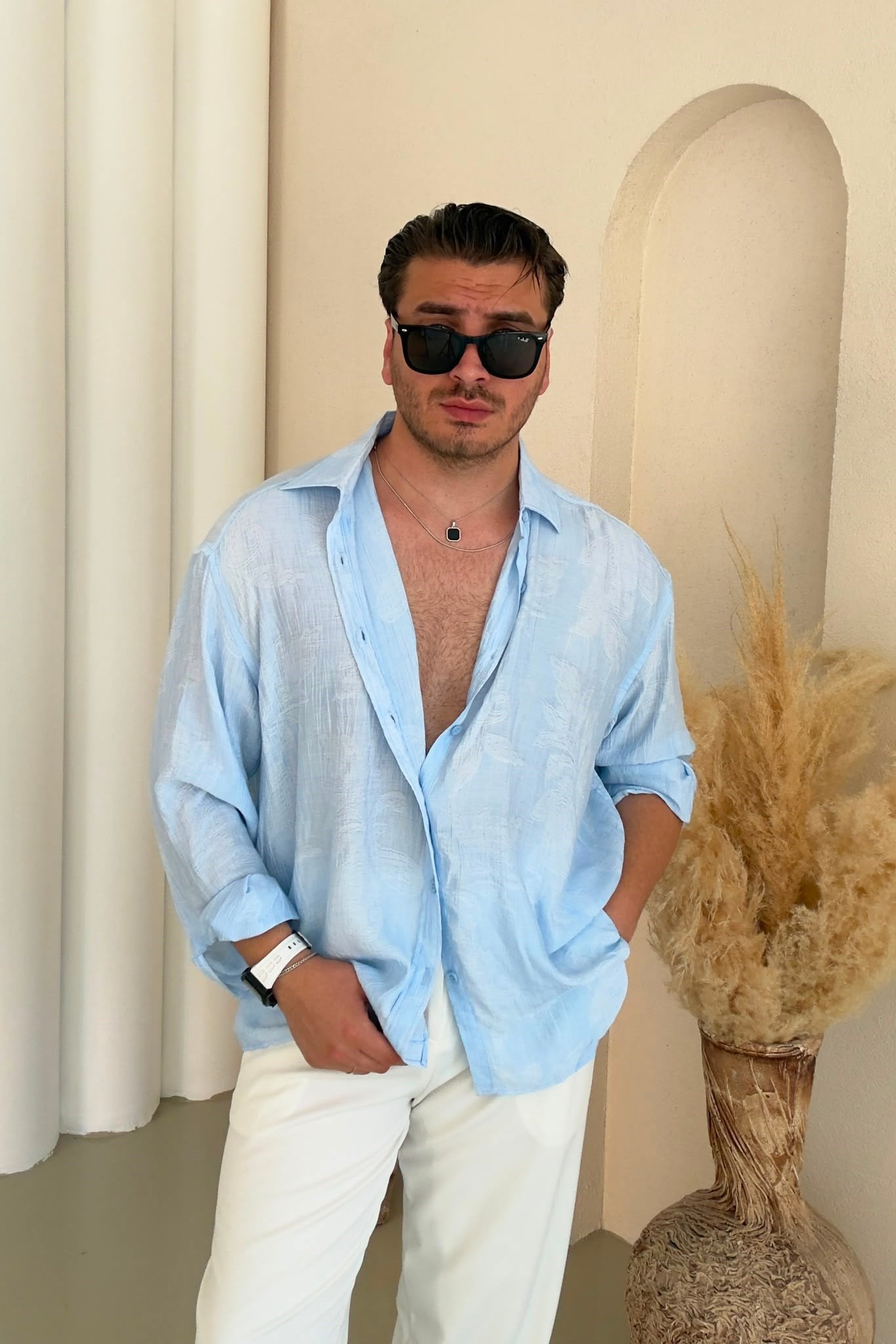 Oversize Desenli Gömlek Bebe Mavisi
