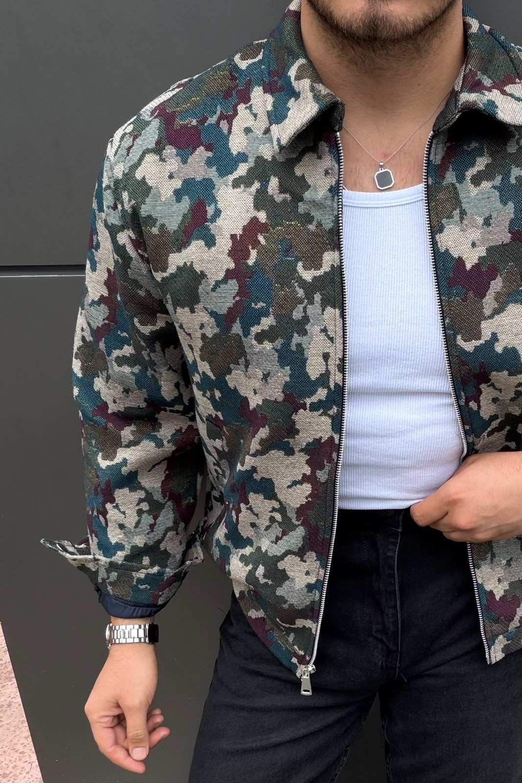 Oversize Kamuflaj Ceket Yeşil