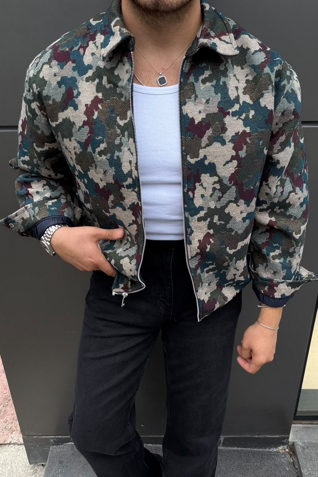 Oversize Kamuflaj Ceket Yeşil