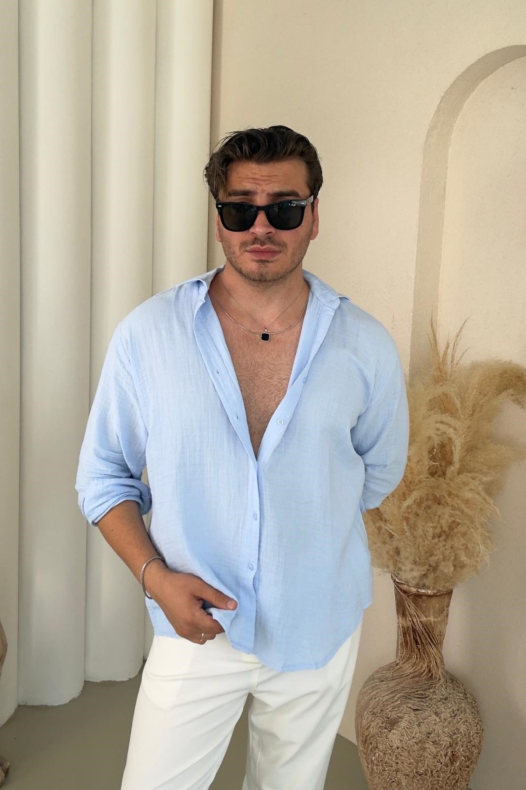 Oversize Kesim Müslin Gömlek Bebe Mavisi