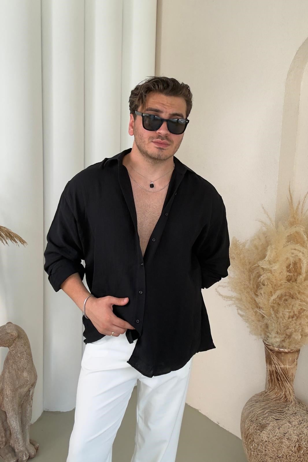 Oversize Kesim Müslin Gömlek Siyah