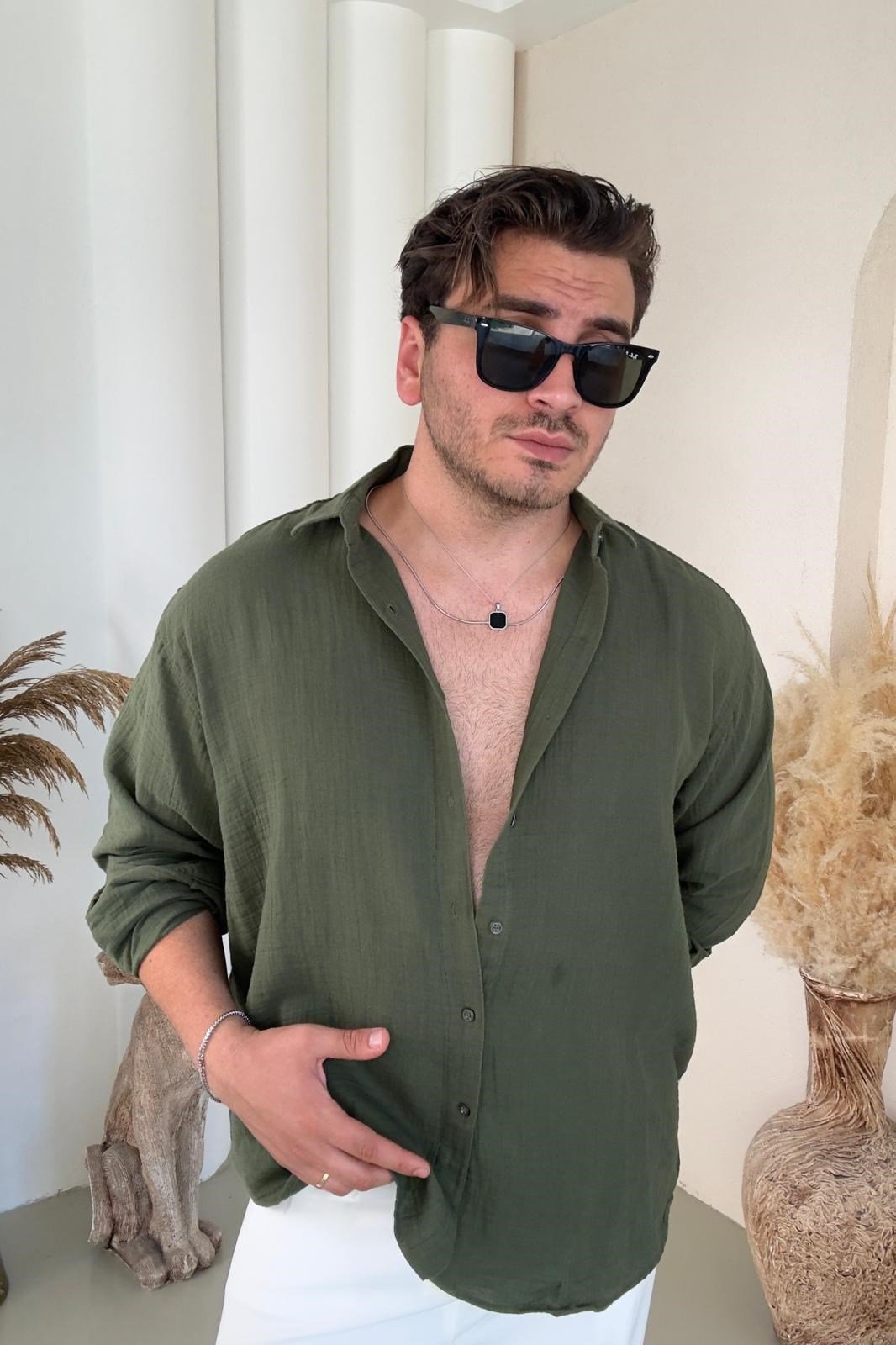 Oversize Kesim Müslin Gömlek Yeşil
