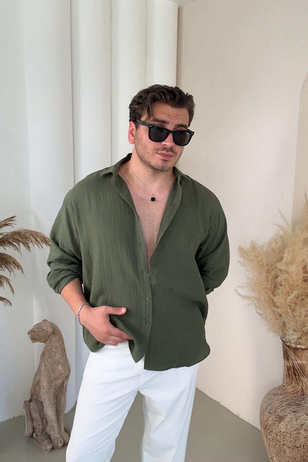 Oversize Kesim Müslin Gömlek Yeşil