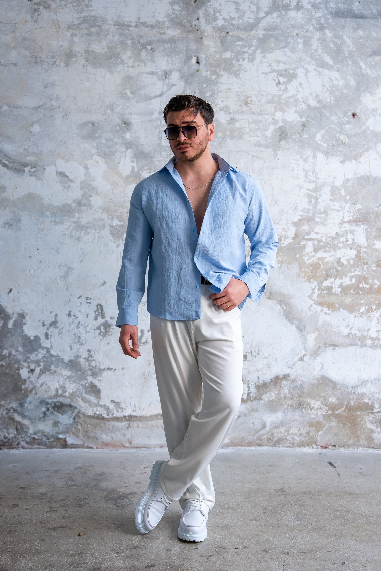 Oversize Şeritli Gömlek Açık Mavi