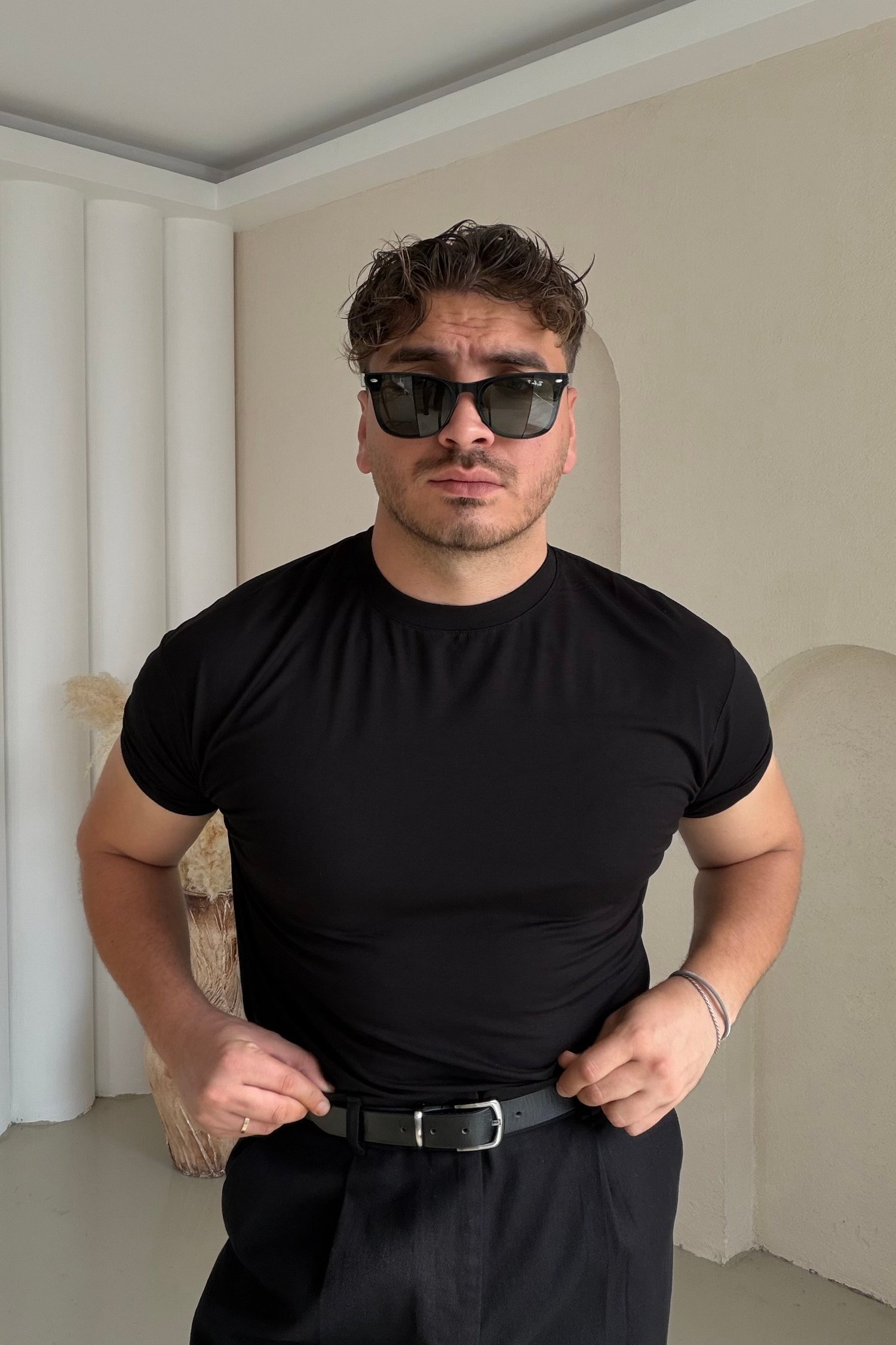 Oys Kumaş Kol Lastikli Basic Tişört Siyah