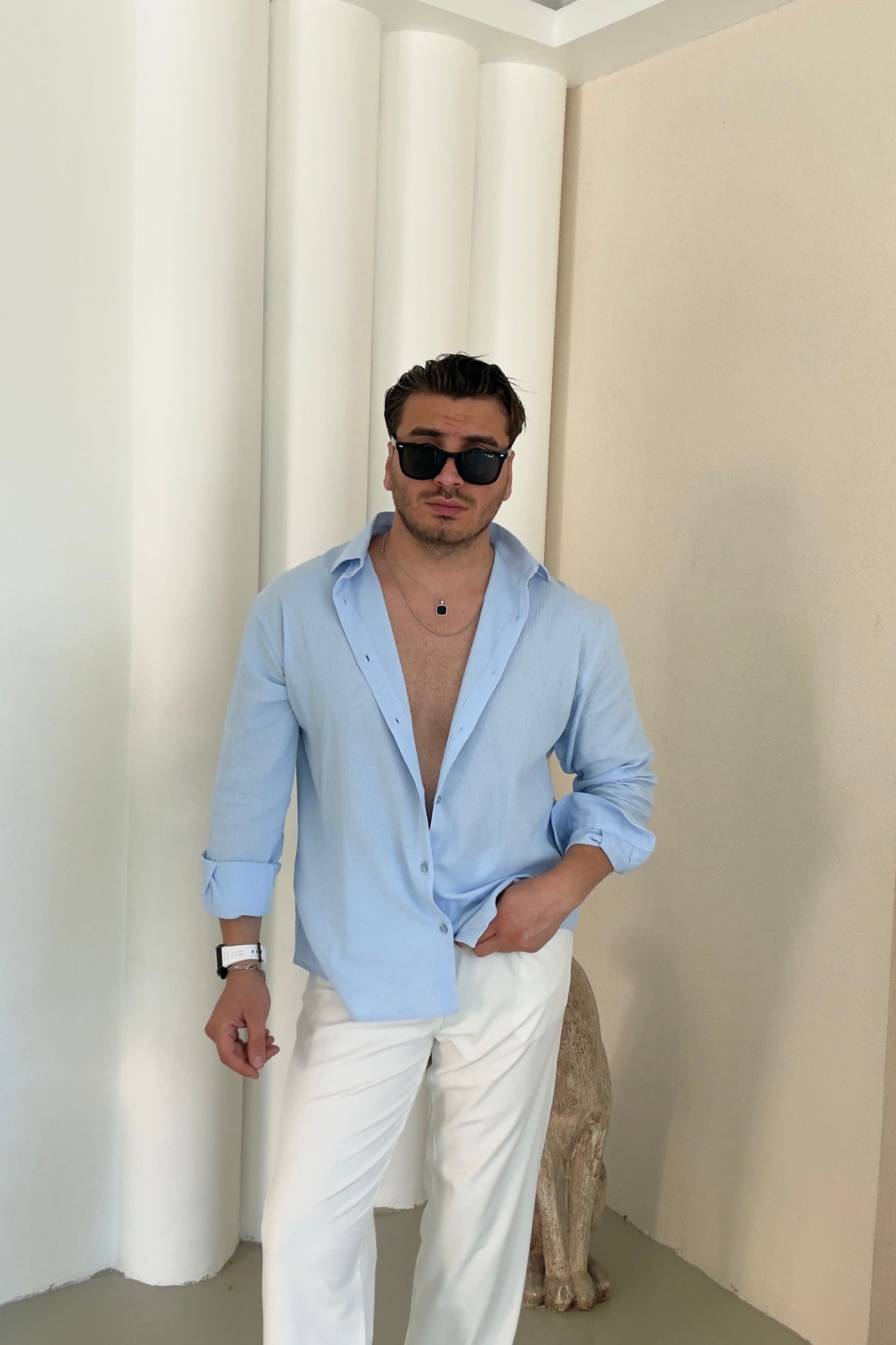 Pamuk Kumaş Regular Fit Kendinden Çizgili Gömlek Bebe Mavisi