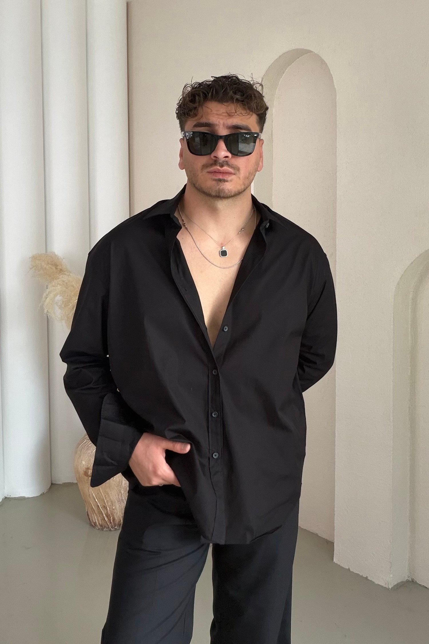 Poplin Klasik Oversize Gömlek Siyah