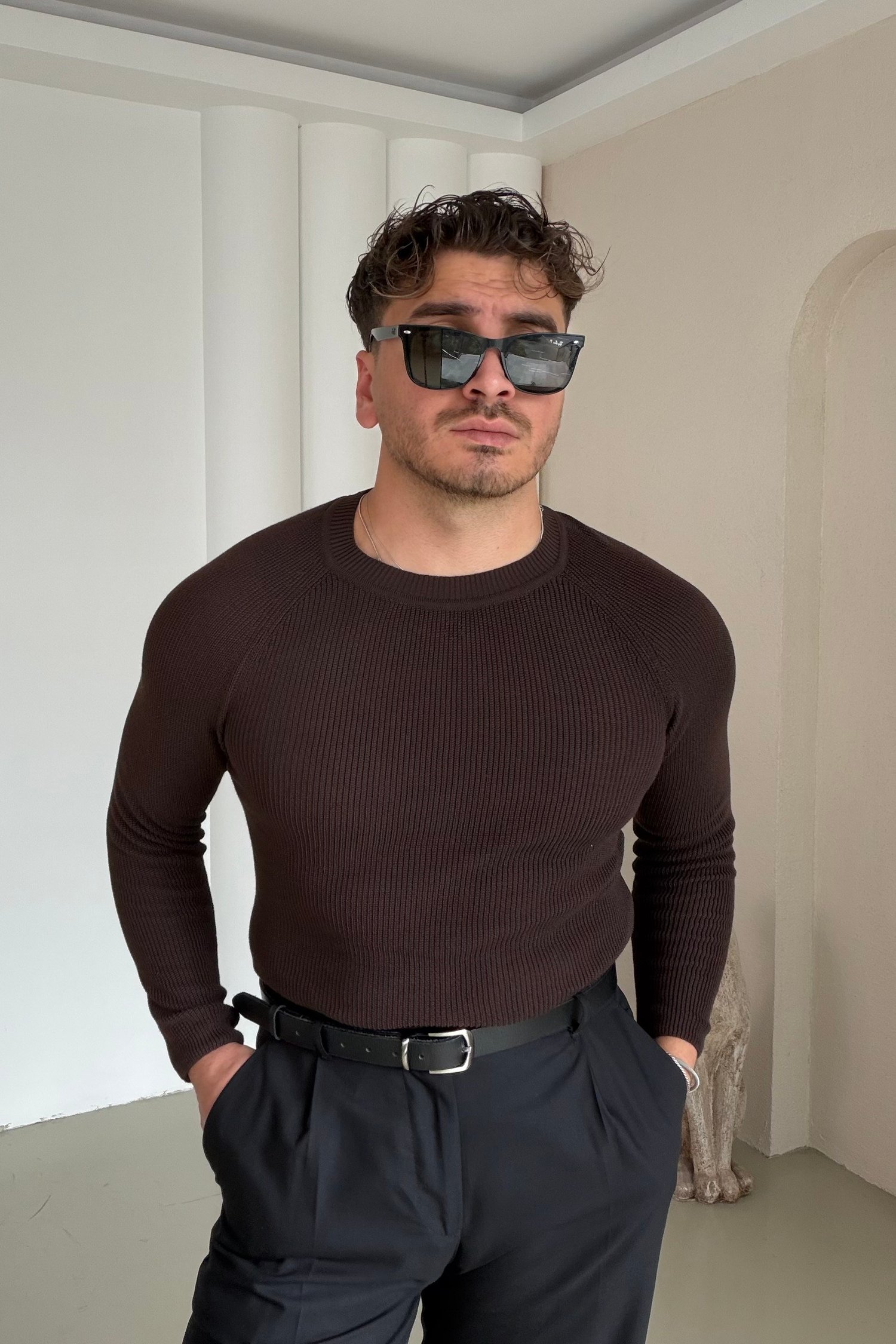 Slimfit Örme Kazak Kahve