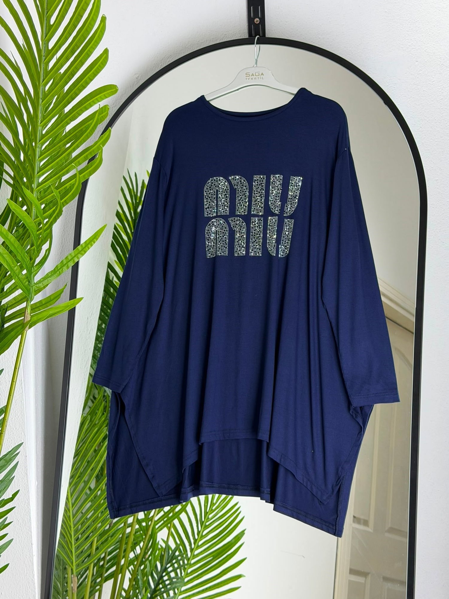 Taş Baskılı Oversize Penye Tunik