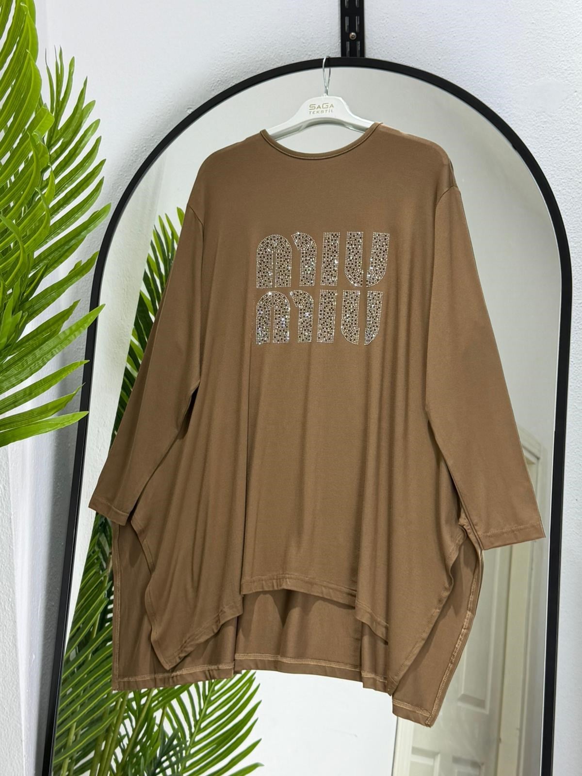 Taş Baskılı Oversize Penye Tunik