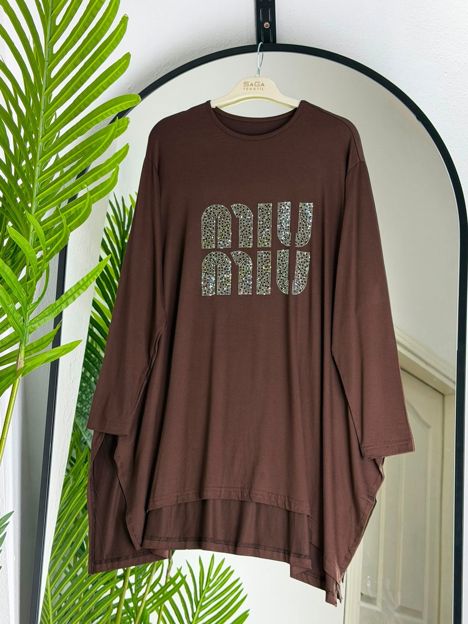 Taş Baskılı Oversize Penye Tunik