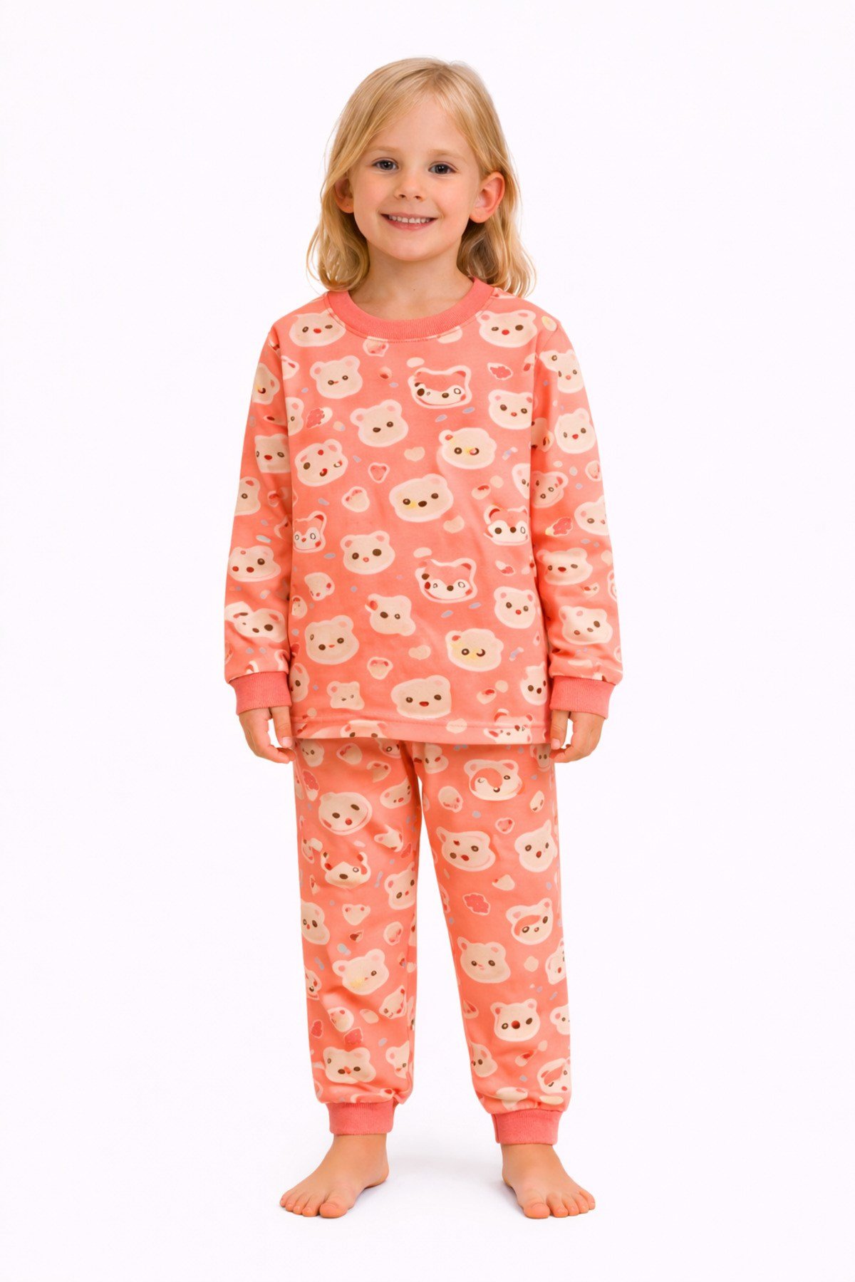 Ayı ve Tilki Desenli Kız Çocuk Pijama Takımı