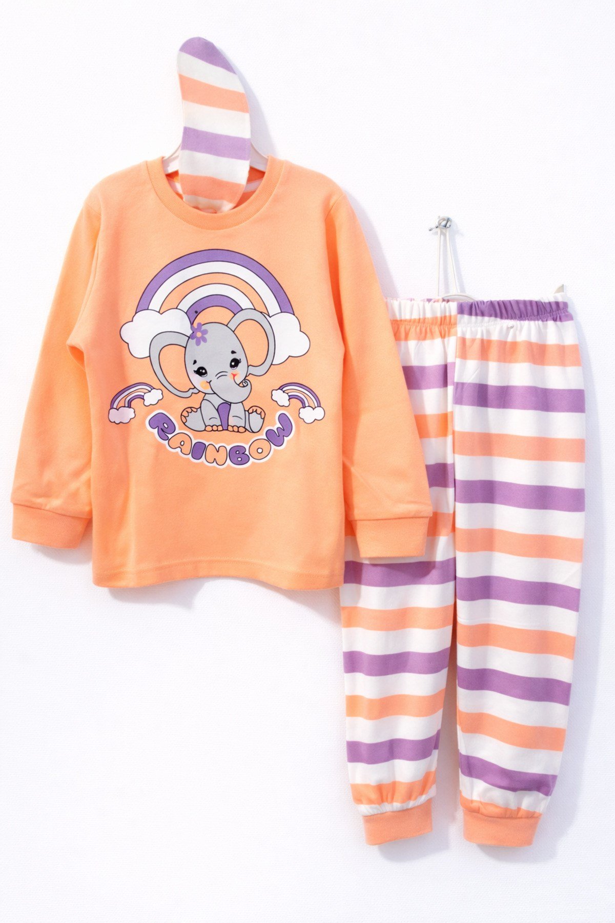 Gökkuşağı Temalı Uyku Bantlı Kız Çocuk Pijama Takımı