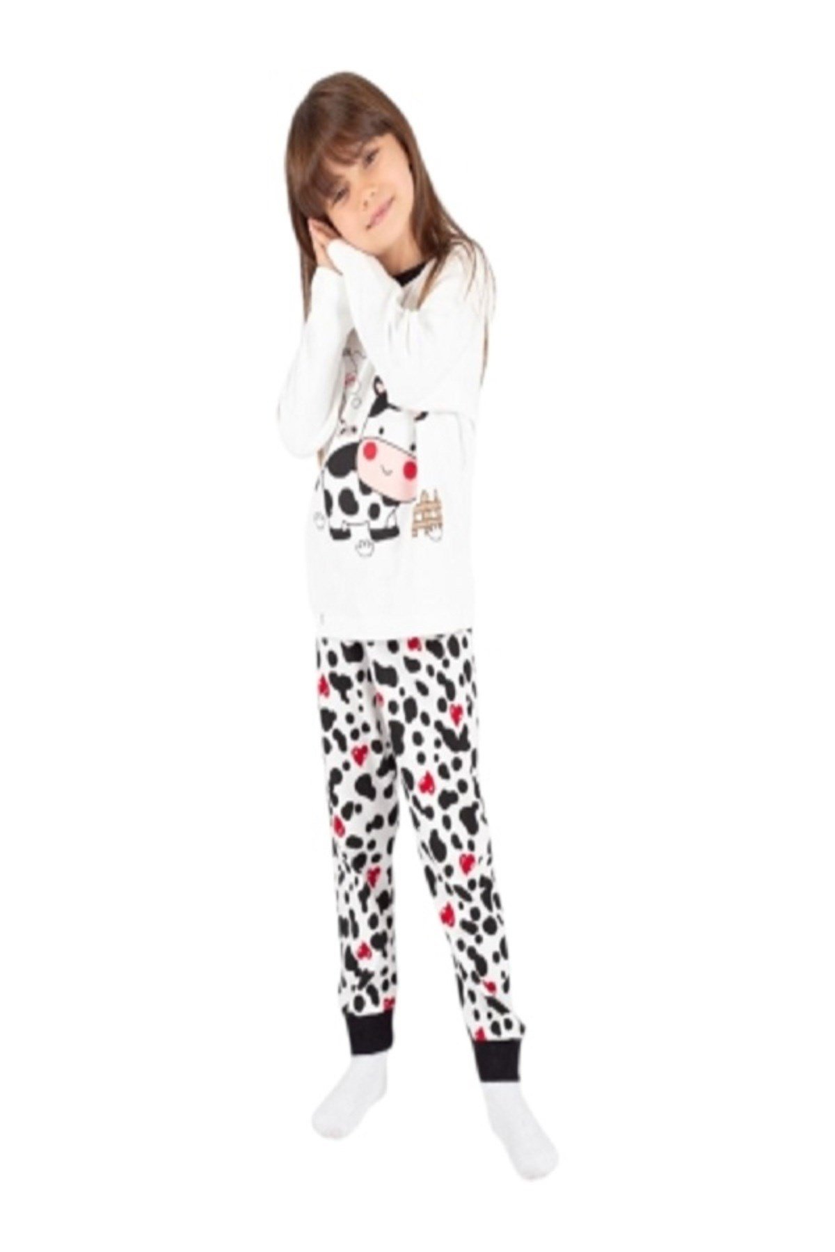 İnekli Maskeli Kız Çocuk Pijama Takımı