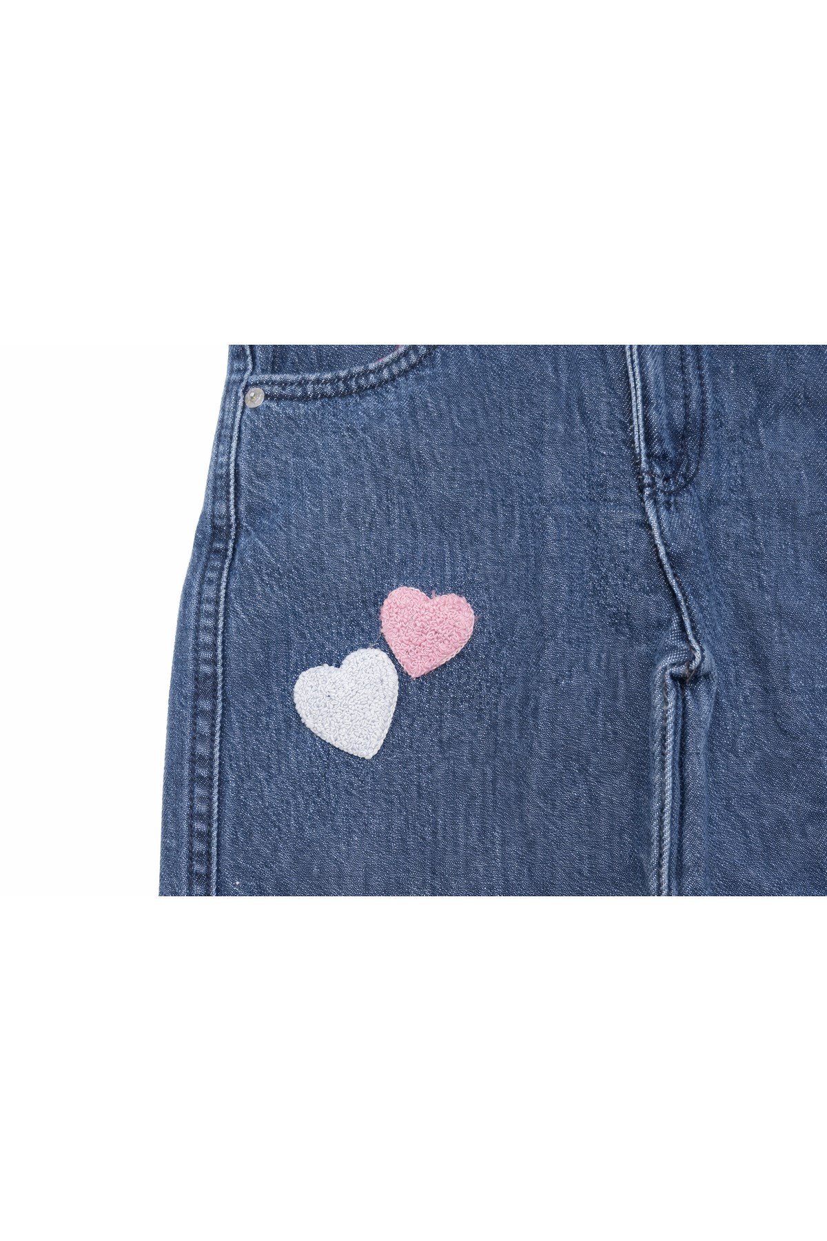 Kalp Nakışlı Kız Çocuk Mavi Kot Pantolon 6200