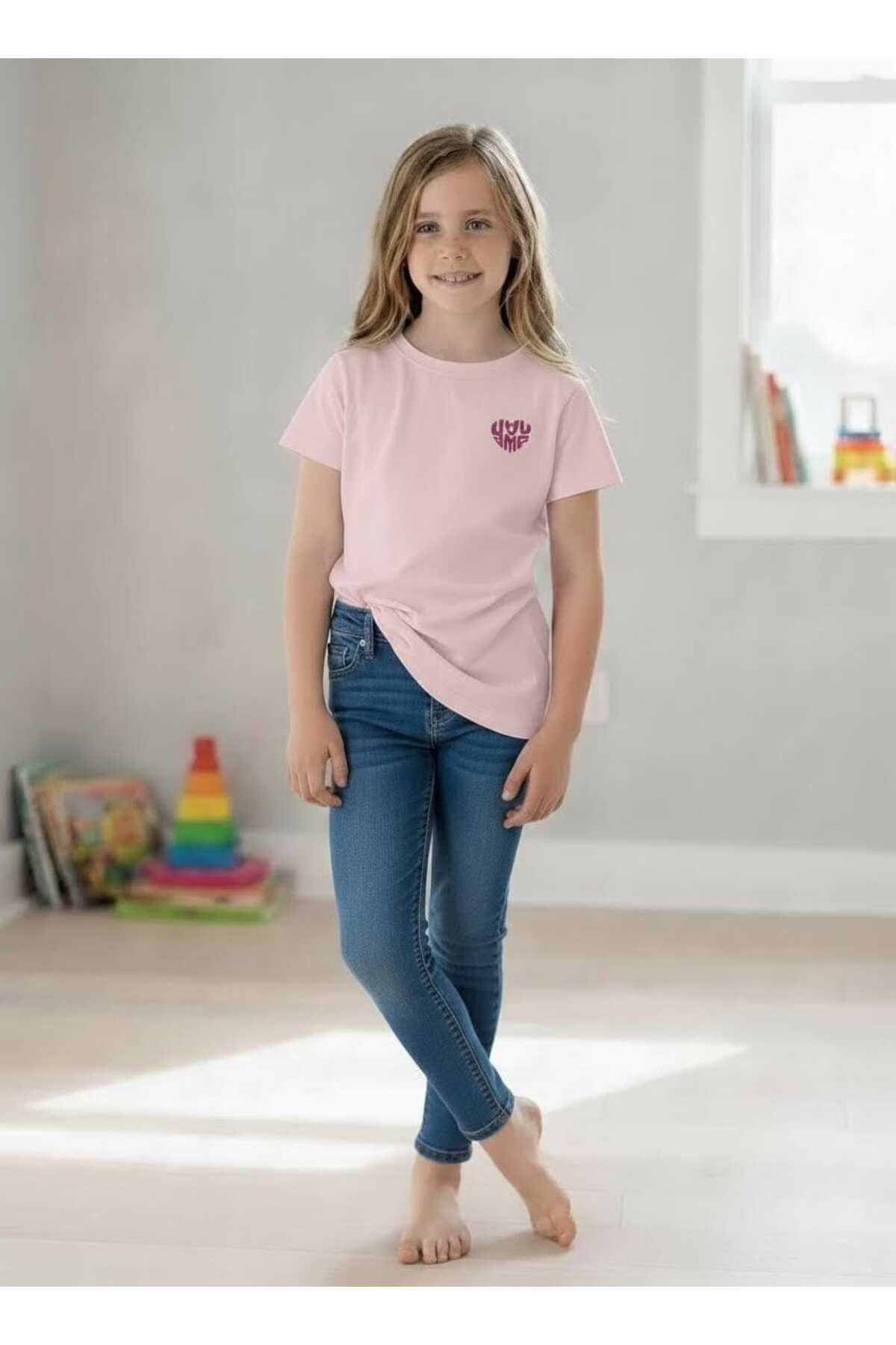 Kız Çocuk Basic Tişört Kısa Kollu Bisiklet Yaka