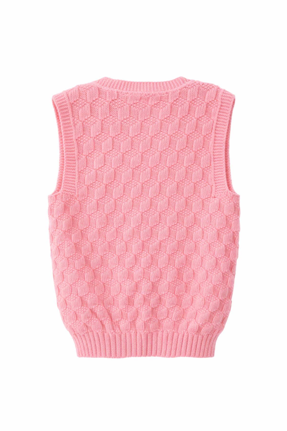 Kız Çocuk Örgü Yelek Çitlemeli Desen Pembe