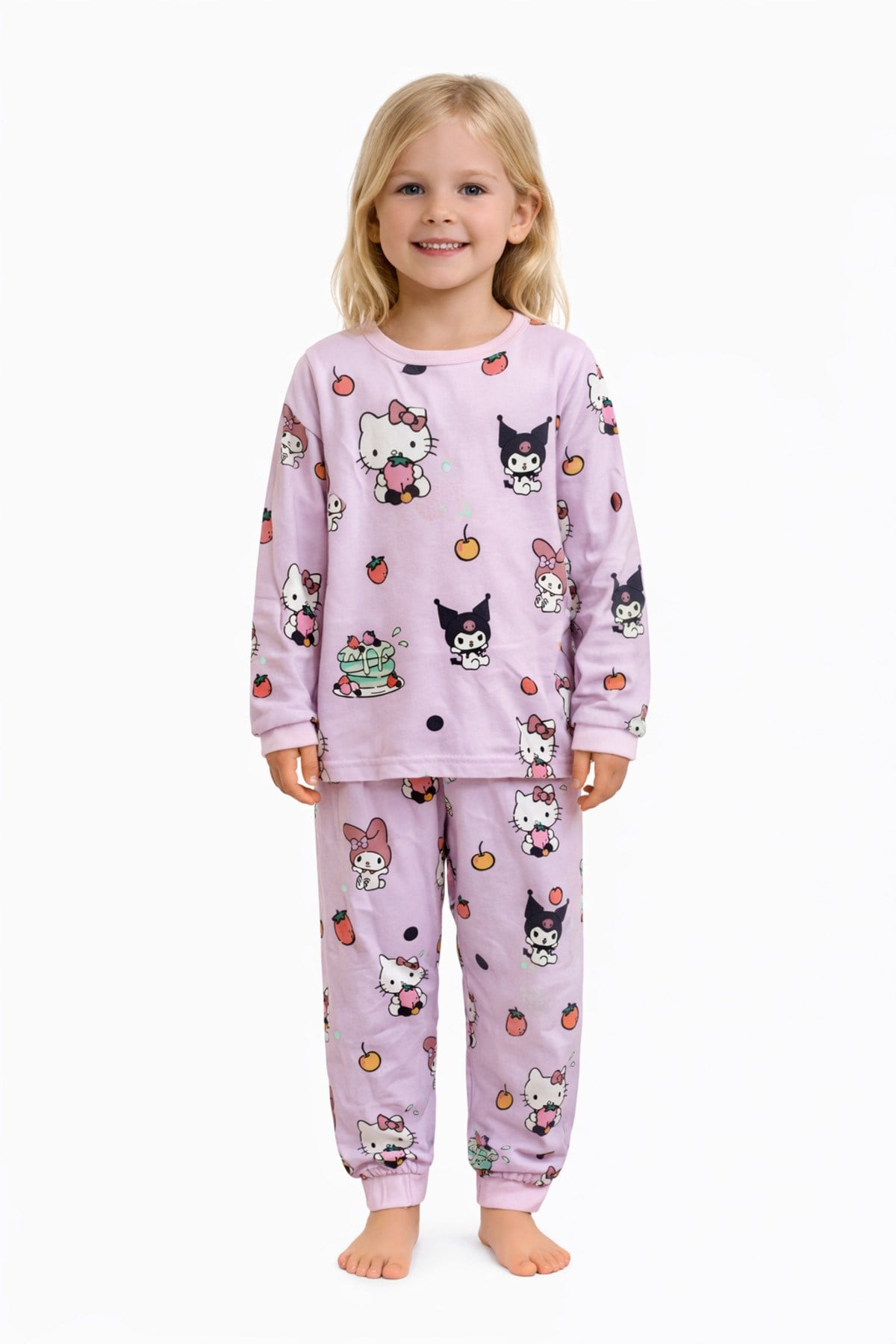 Kuromi Hello Kitty Desenli Kız Çocuk Pijama Takımı