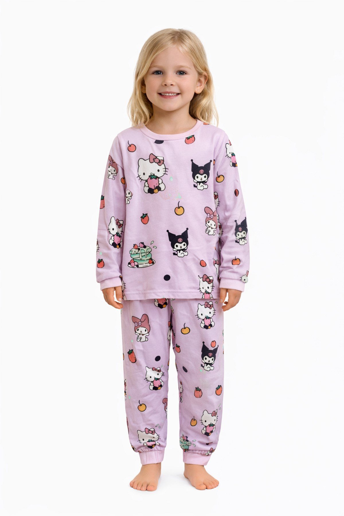 Kuromi Hello Kitty Desenli Kız Çocuk Pijama Takımı