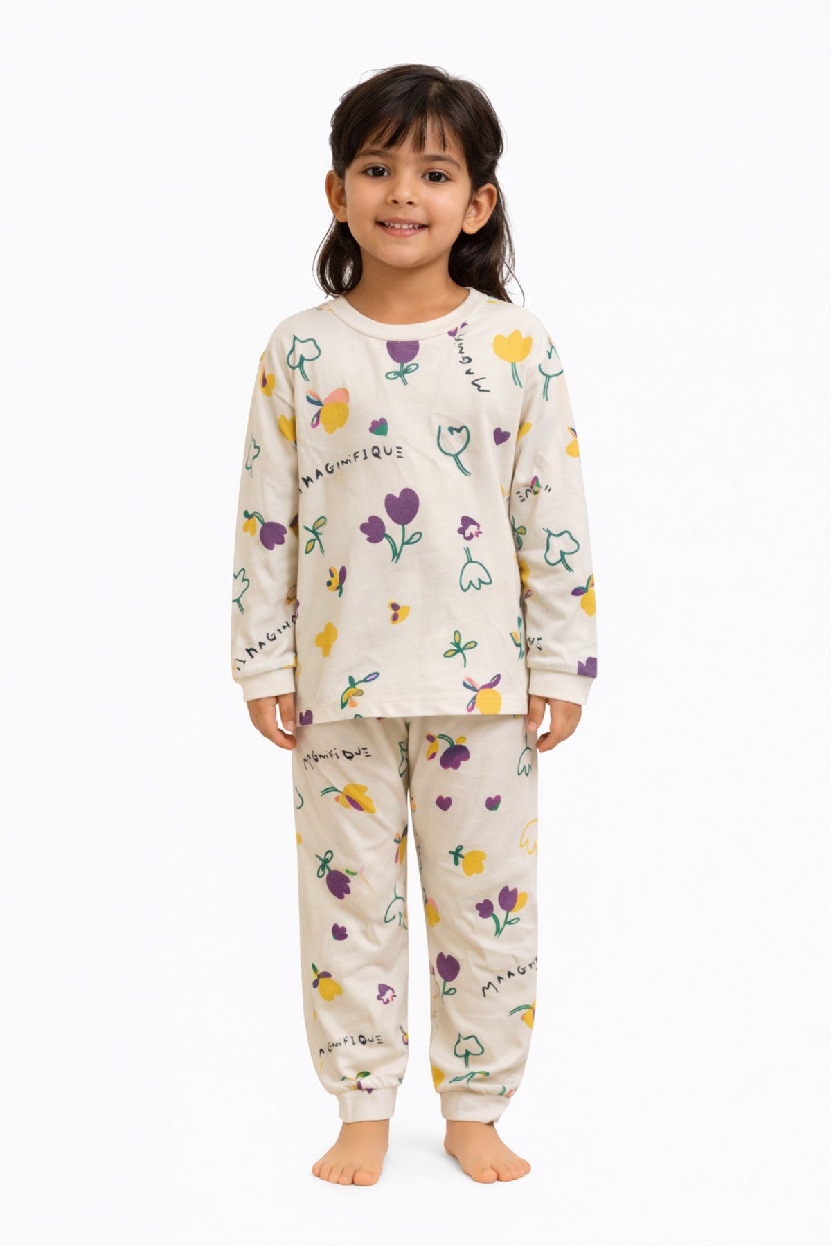 Lale Desenli Kız Çocuk Pijama Takımı