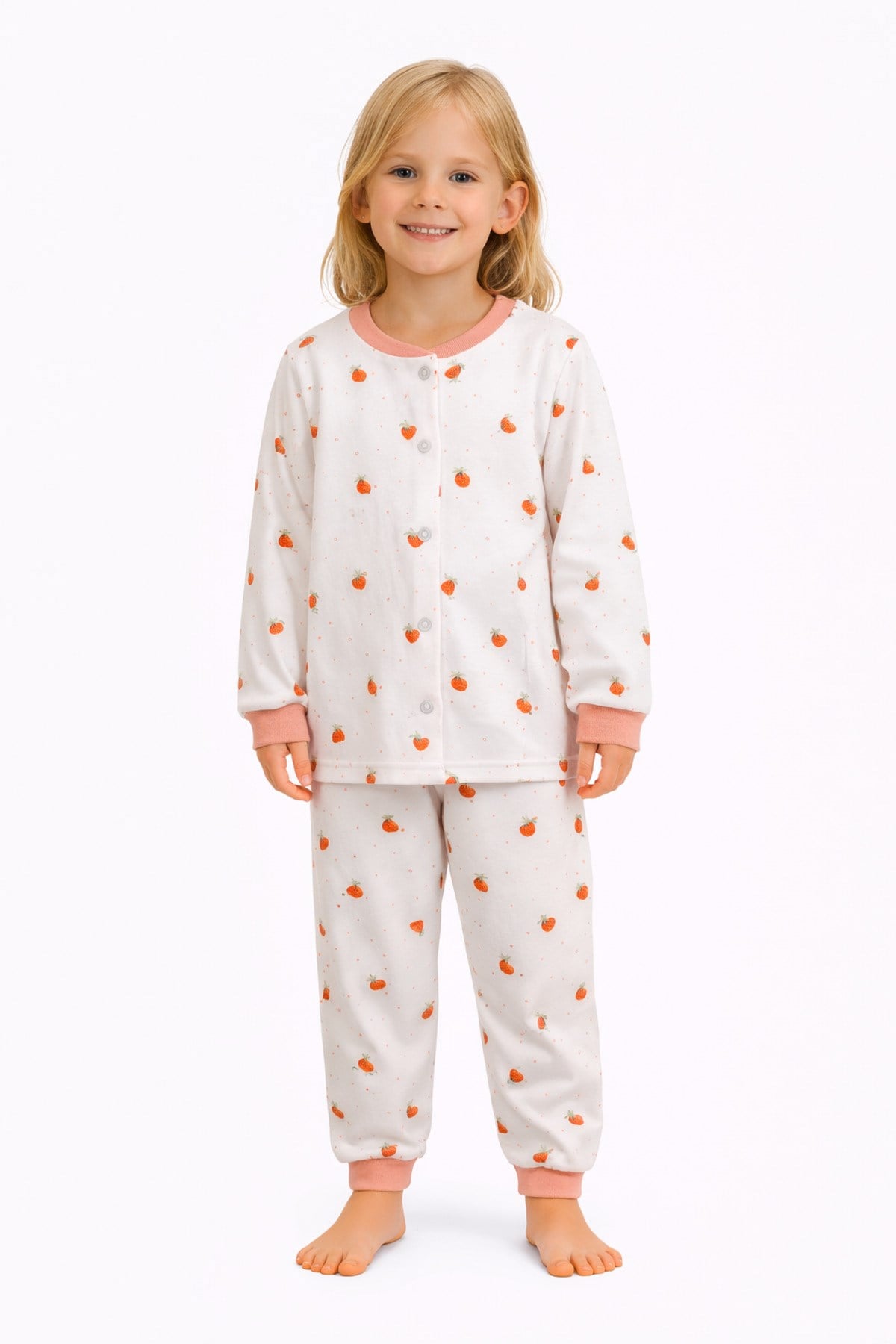 Mantar Temalı Önü Düğmeli Kız Çocuk Pijama Takımı