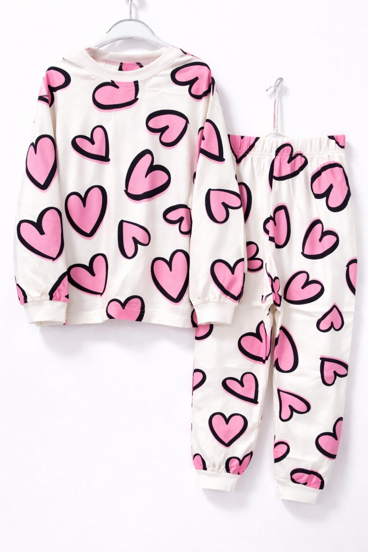 Pembe Kalpler Kız Çocuk Pijama Takımı