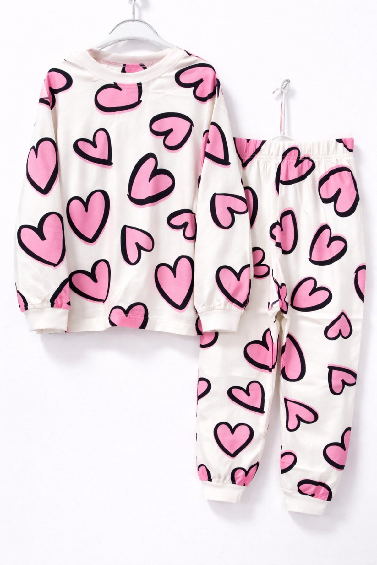 Pembe Kalpler Kız Çocuk Pijama Takımı