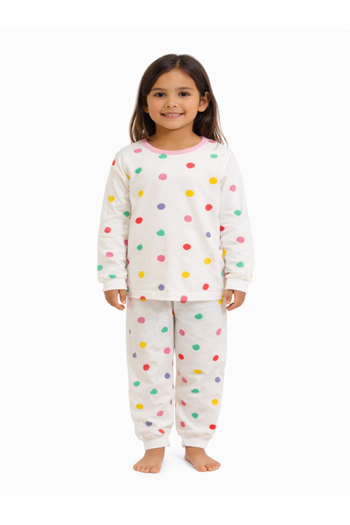 Renkli Puantiyeli Kız Çocuk Pijama Takımı
