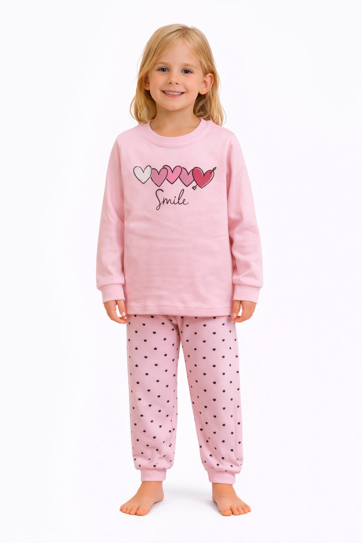 Smile Kalp Temalı Pembe Kız Çocuk İkili Takım