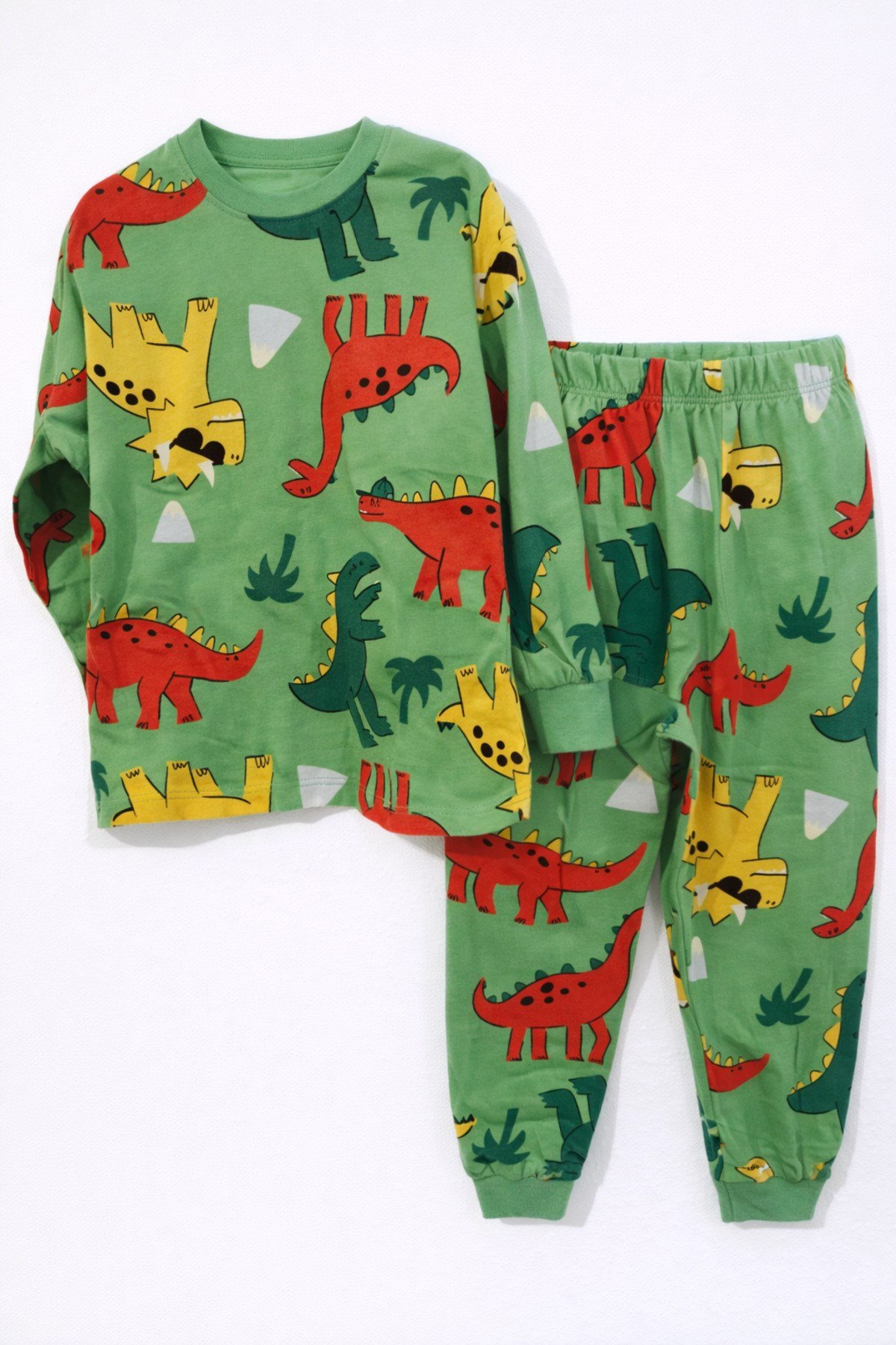 Yeşil Dinozor Desenli Erkek Çocuk Pijama Takımı
